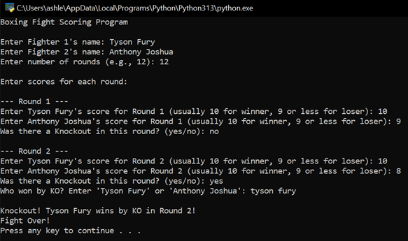 Boxing Fight Scoring Program 🥊